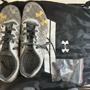 Under Armour Gray Knit Sneakers with Gold Logo Accents